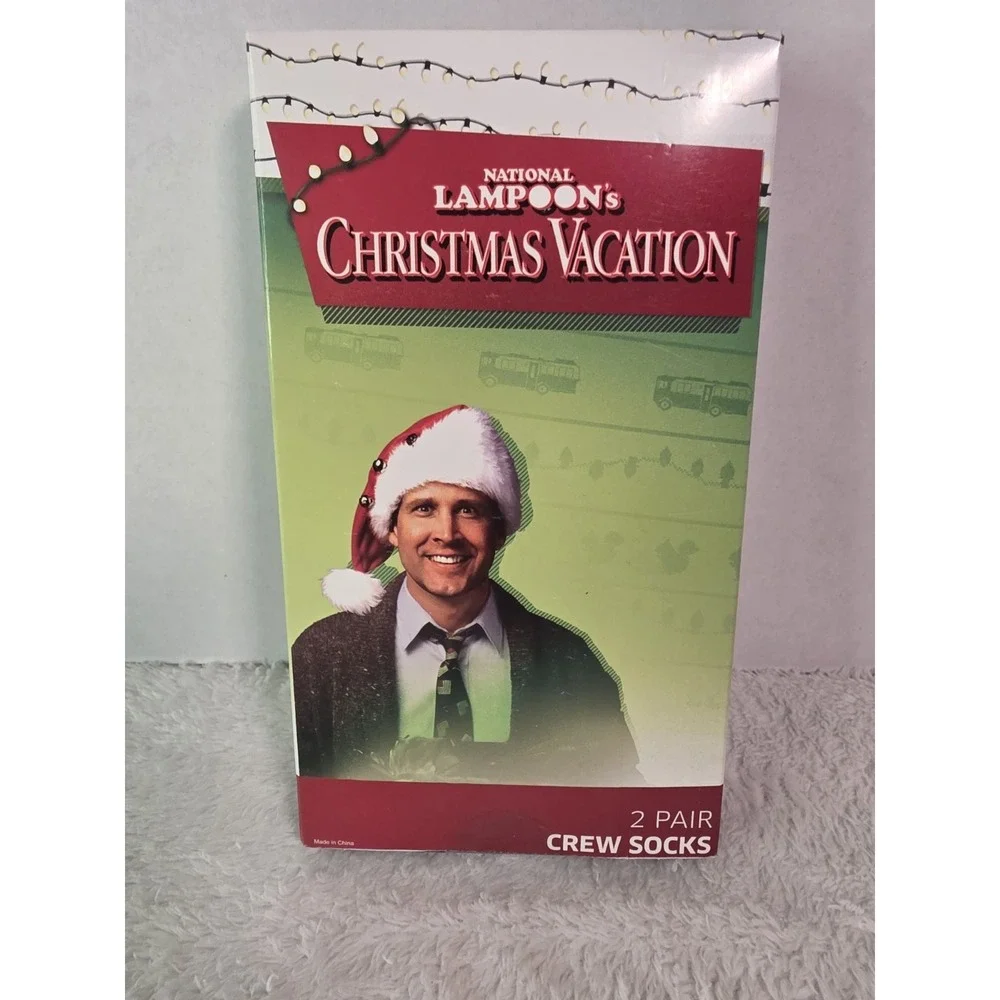 National Lampoons Christmas Vacation Crew Socks Socks 9-11 VHS Novelty Tray New!